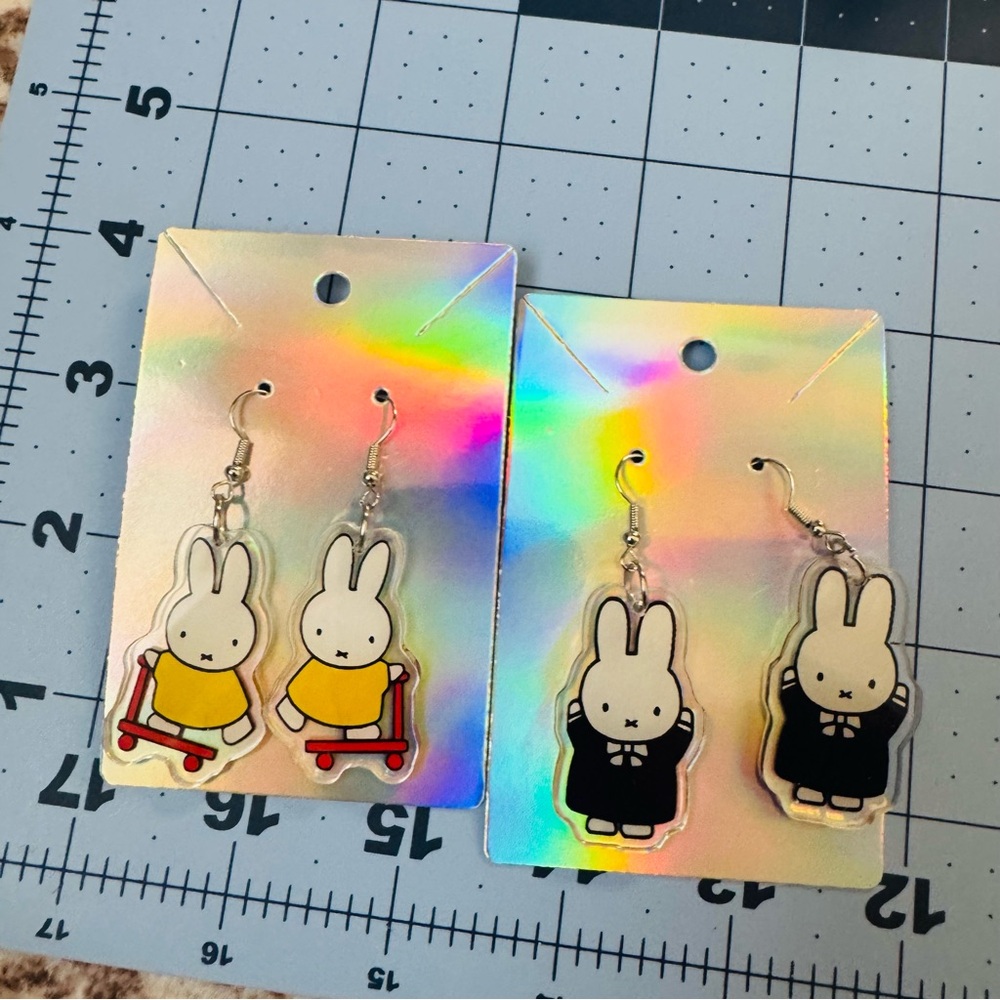 Miffy Sanrio Cute Bunny Earrings with Yellow and Black Outfits
